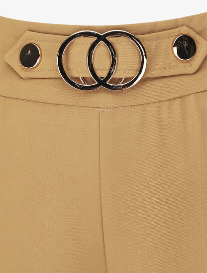 Pantalon ample taille haute à boucle - Camel - 3