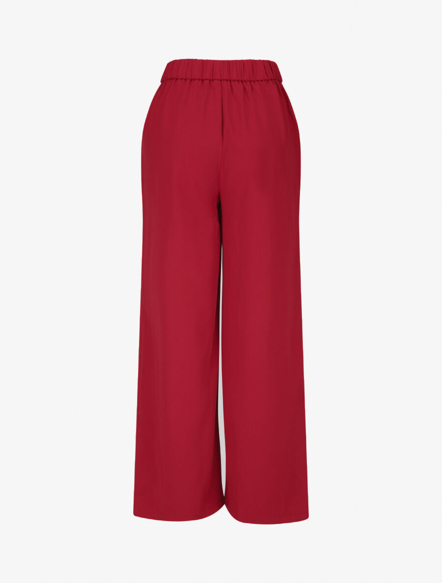Pantalon ample taille haute à boucle - Rouge - 2
