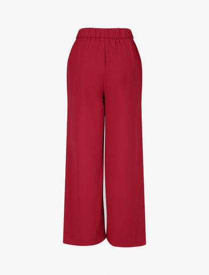 Pantalon ample taille haute à boucle - Rouge - 2