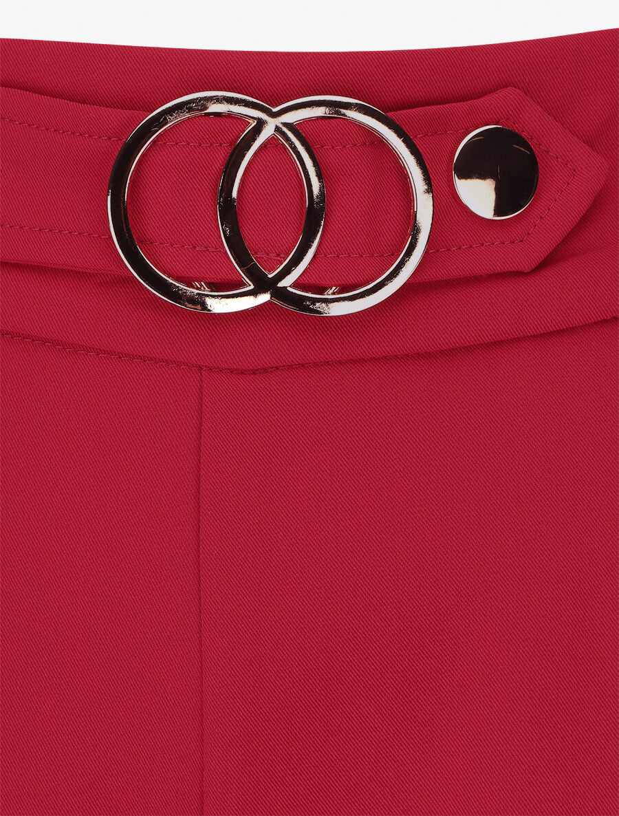 Pantalon ample taille haute à boucle - Rouge - 3