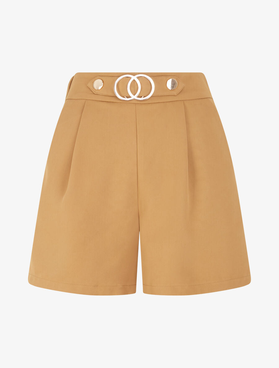 Short droit taille haute à boucle fantaisie - Camel - 4