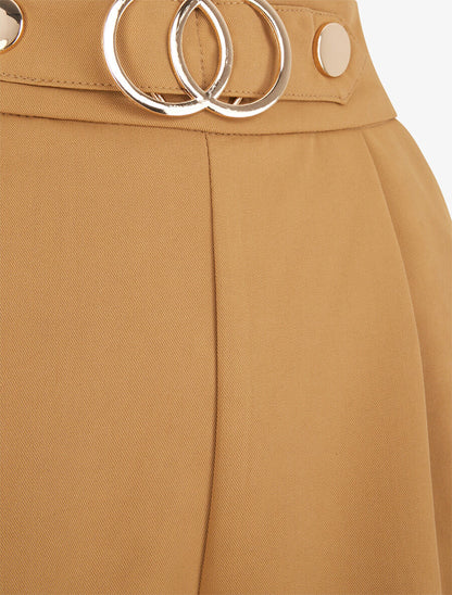 Short droit taille haute à boucle fantaisie - Camel - 3