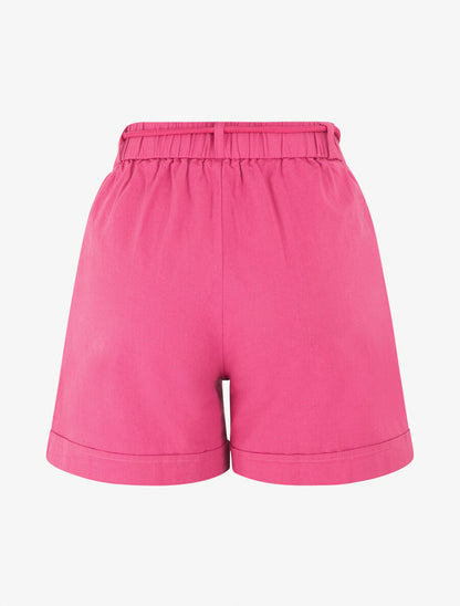 Short uni à revers effet lin - Fushia - 2