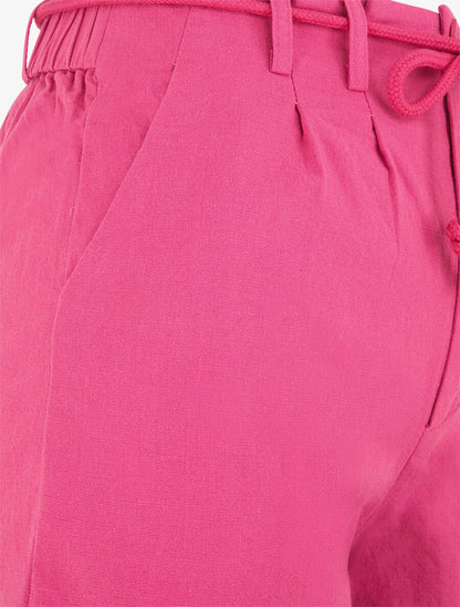 Short uni à revers effet lin - Fushia - 3