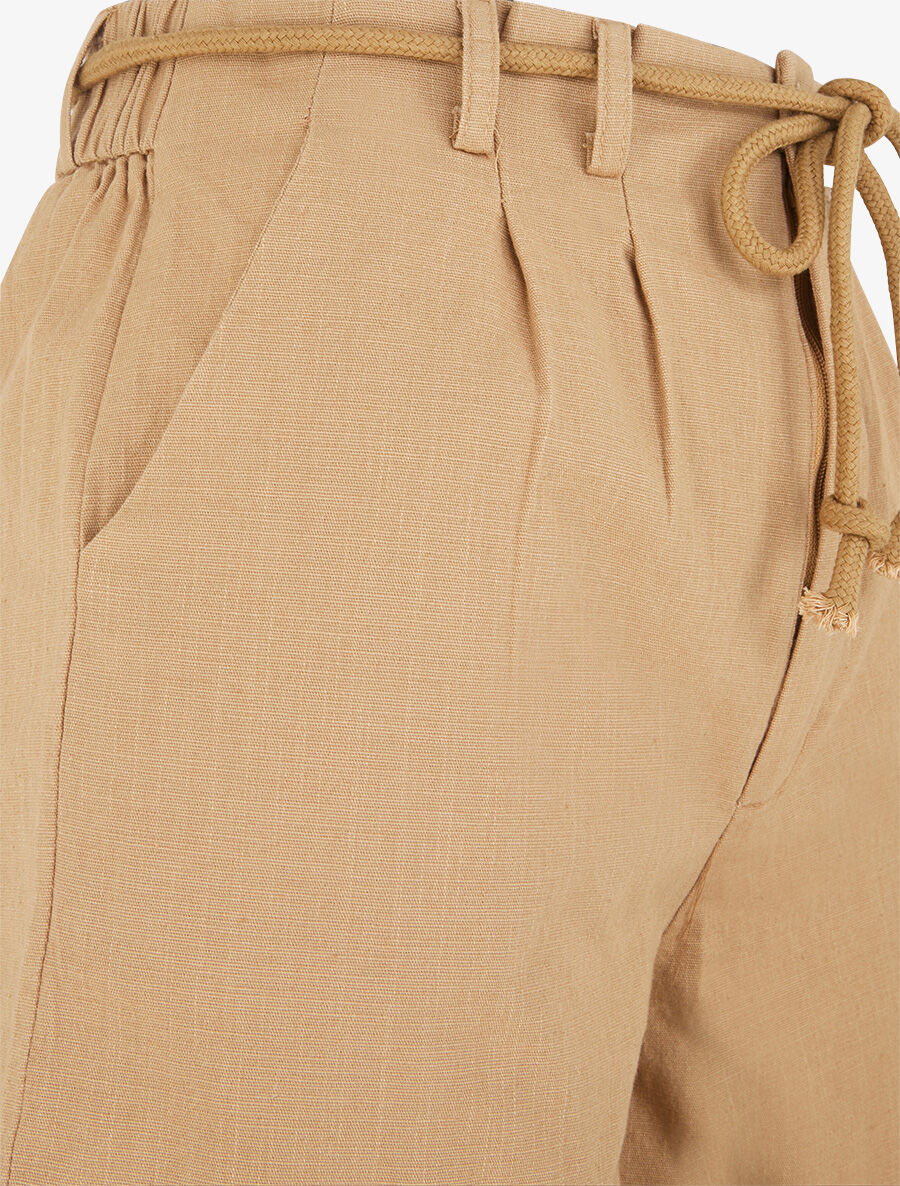 Short uni à revers effet lin - Camel - 3