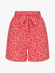 Short fluide imprimé fleuri et ceinturé - Rouge - 4
