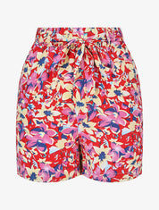 Short fluide imprimé fleuri et ceinturé - Rouge - 4