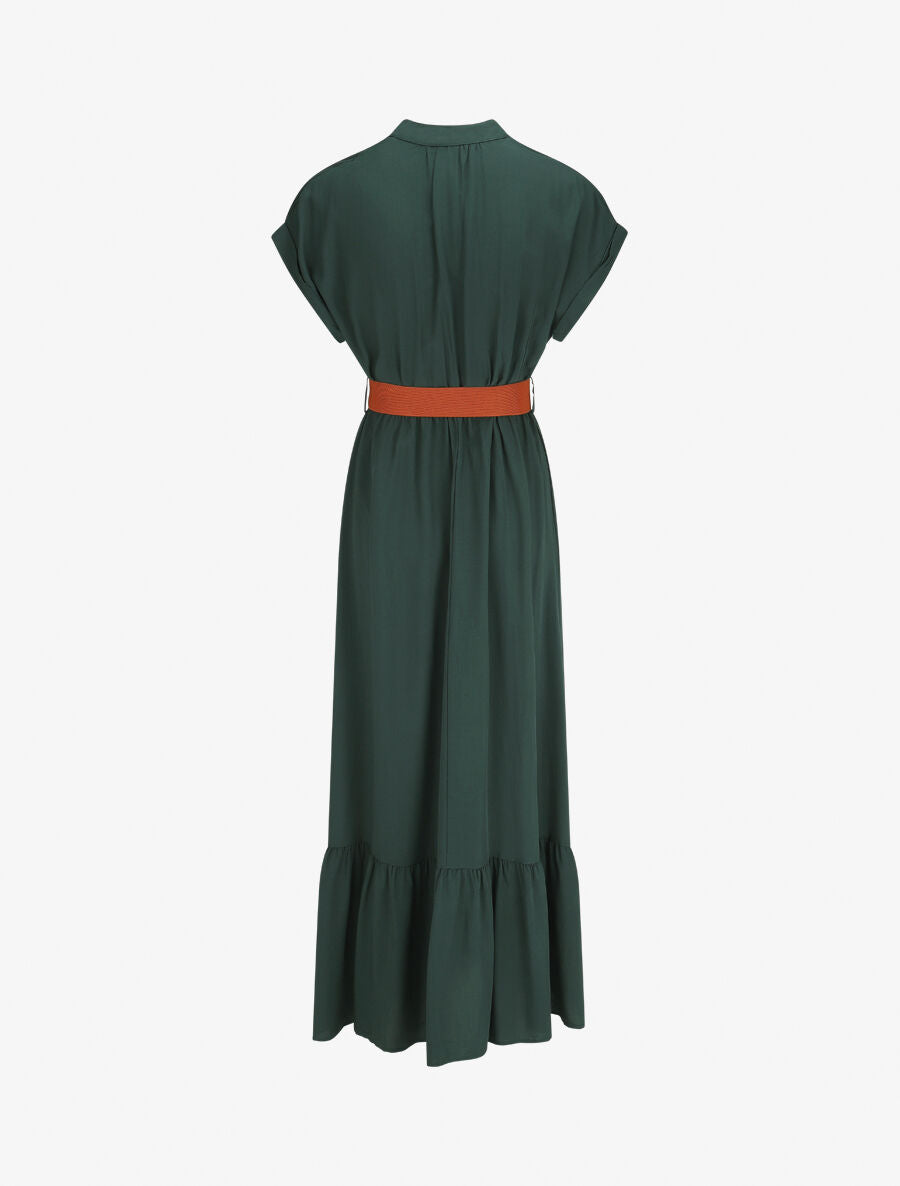 Robe longue unie manches courtes - Vert sapin - 2