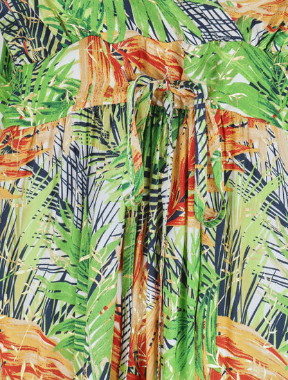 Robe longue à bretelles imprimé tropical irisé - Blanc/vert - 3