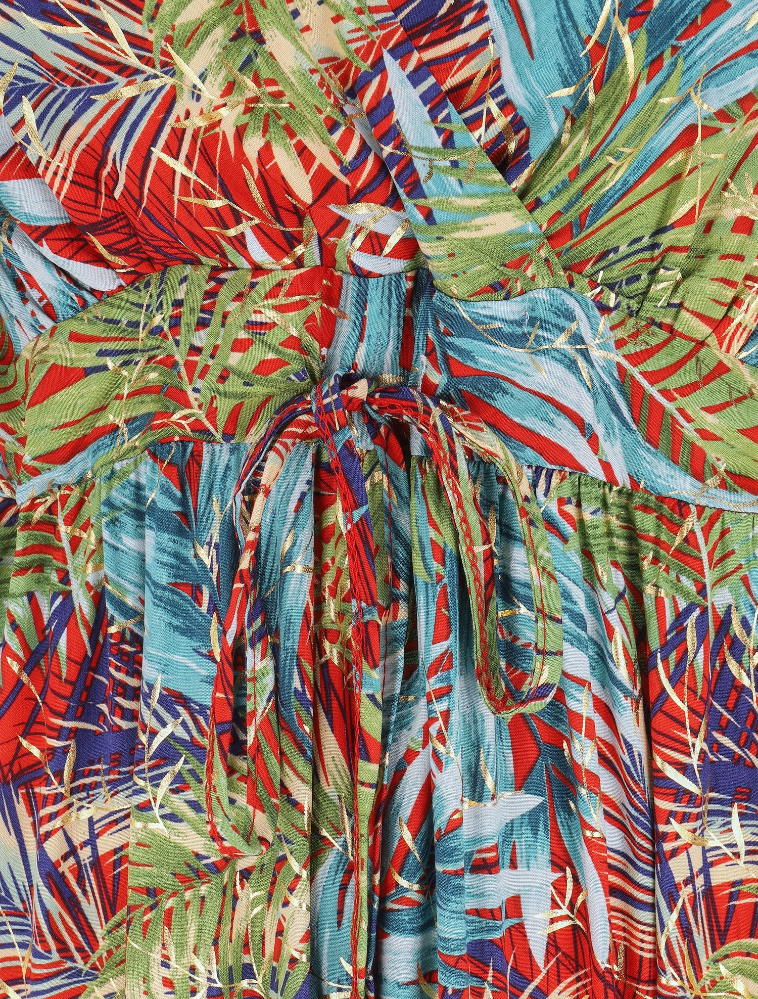 Robe longue à bretelles imprimé tropical irisé - Rouge/vert - 3