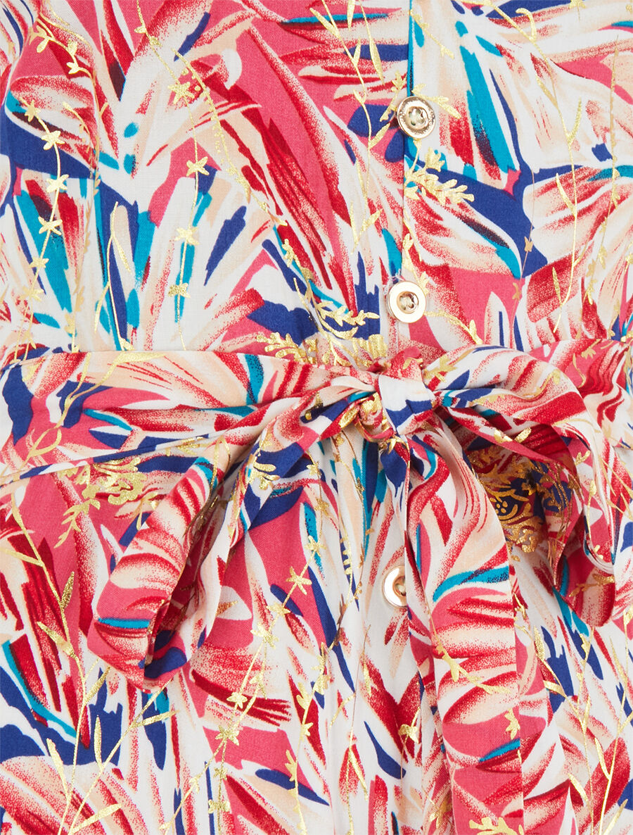 Robe longue évasée à fines bretelles imprimé tropical - Rouge/rose - 4