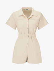 Combishort uni à taille élastiquée - Beige - 5