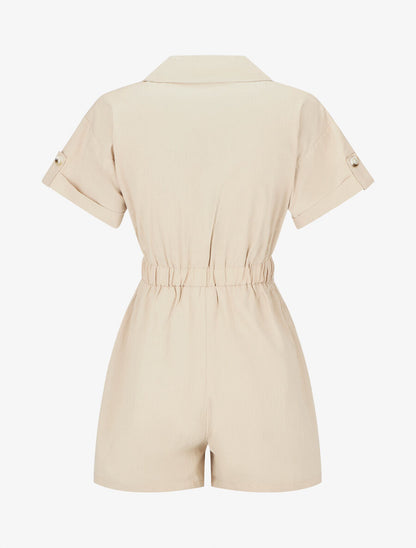 Combishort uni à taille élastiquée - Beige - 2