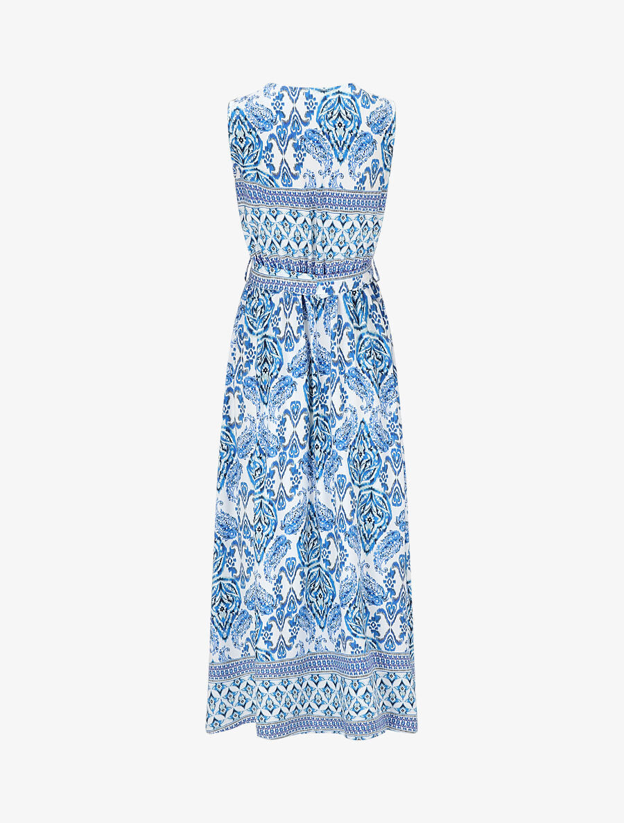 Robe longue à col à détail brodé - Bleu - 2