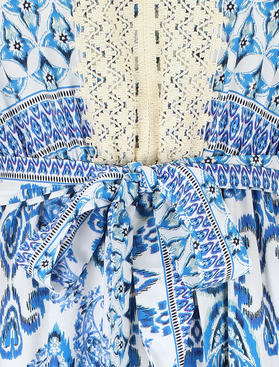 Robe longue à col à détail brodé - Bleu - 3