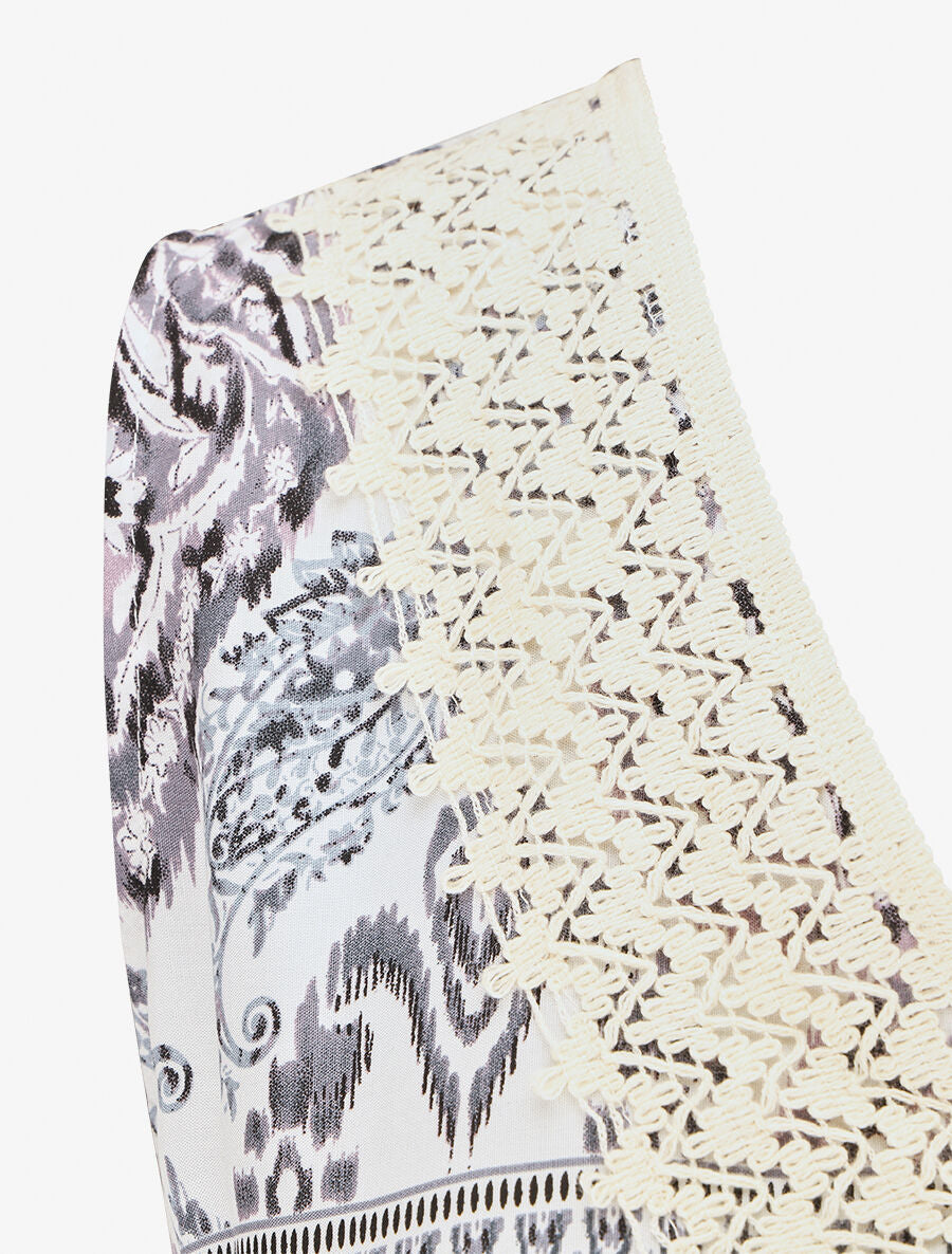 Robe longue à col à détail brodé - Noir - 3