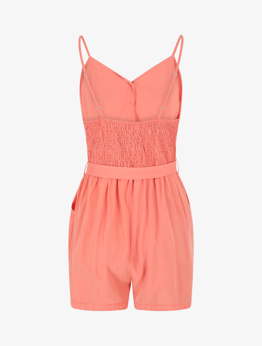 Combishort unie ceinturée - Rose saumon - 2