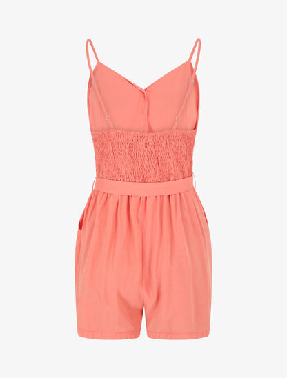 Combishort unie ceinturée - Rose saumon - 2