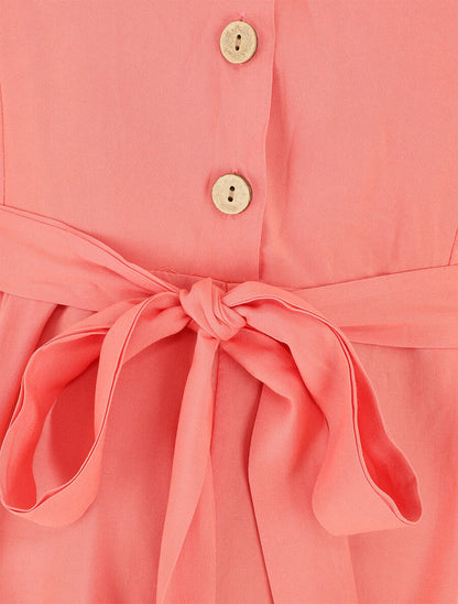 Combishort unie ceinturée - Rose saumon - 3