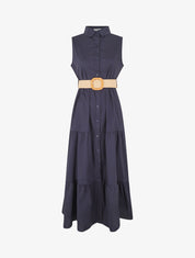 Robe longue unie sans manches - Marine - 4