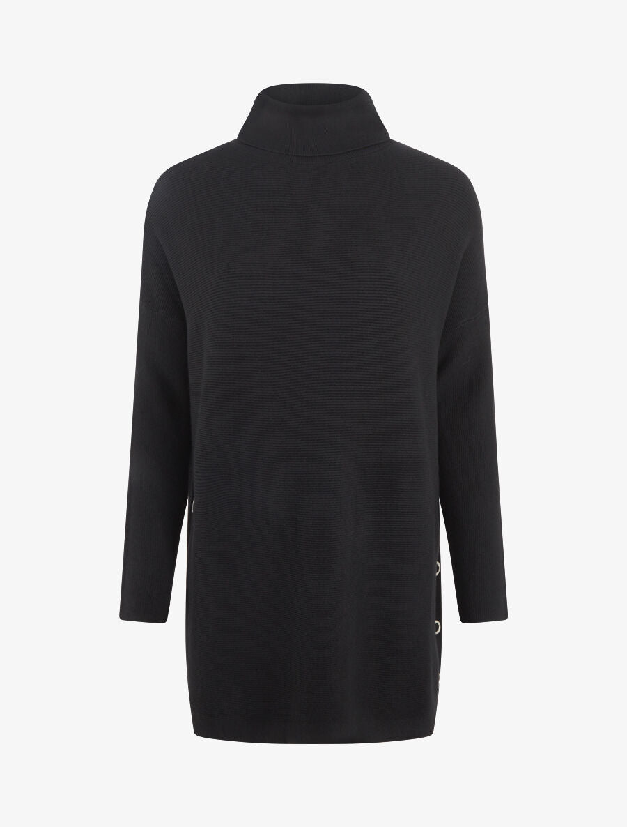 Pull ample col roulé et anneaux - Noir | Stand-Prive