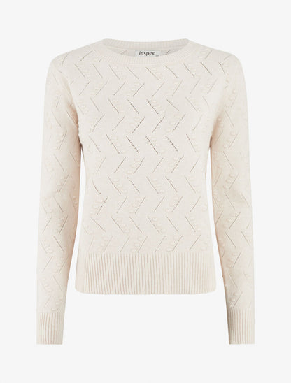 Pull droit col rond en maille fantaisie - Crème - 1