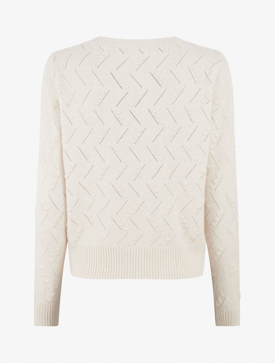 Pull droit col rond en maille fantaisie - Crème - 2