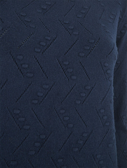 Pull droit col rond en maille fantaisie - Marine - 3