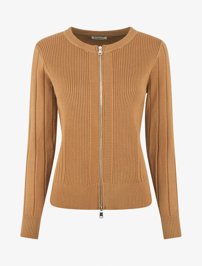 Gilet côtelé ajusté à zip - Camel - 4