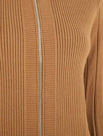 Gilet côtelé ajusté à zip - Camel - 3