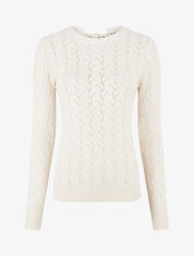 Pull droit en maille tressée et noeud au dos - Crème - 5