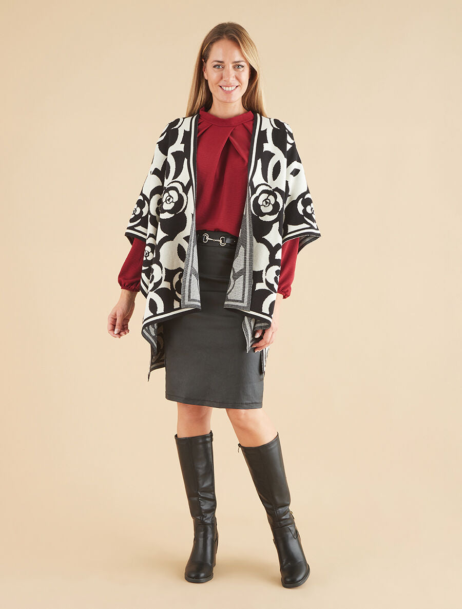 Poncho à imprimé floral - Noir - 4