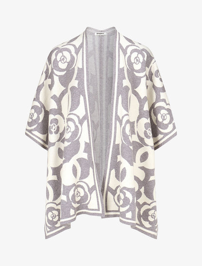 Poncho à imprimé floral - Gris - 1