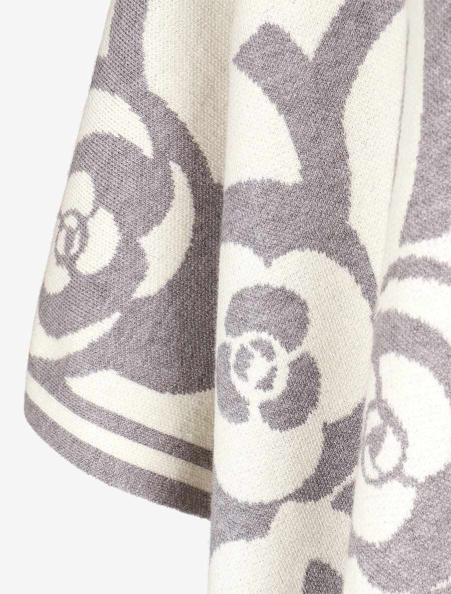 Poncho à imprimé floral - Gris - 3