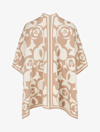 Poncho à imprimé floral - Camel - 2