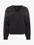 Pull uni à empiècement strass et perles aux épaules - Noir - 1