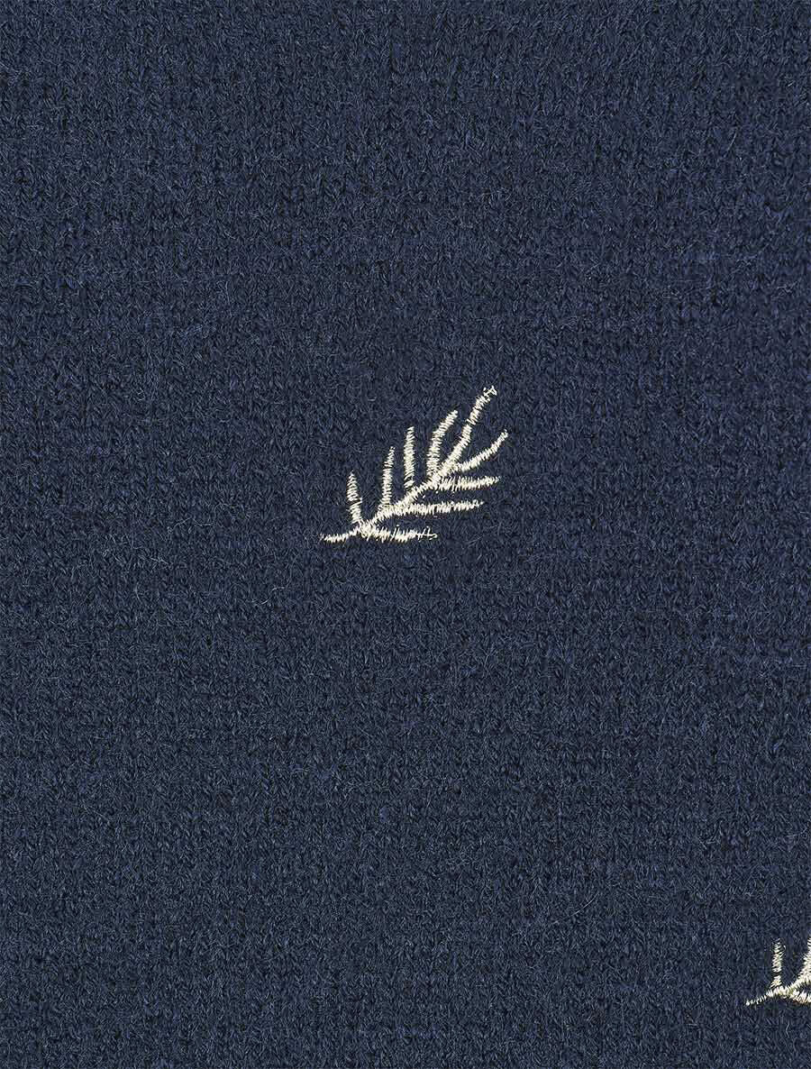 Pull uni à détail feuilles irisées - Marine - 3