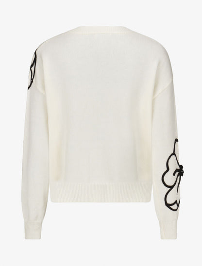 Pull en maille broderie fleurs - Crème - 2