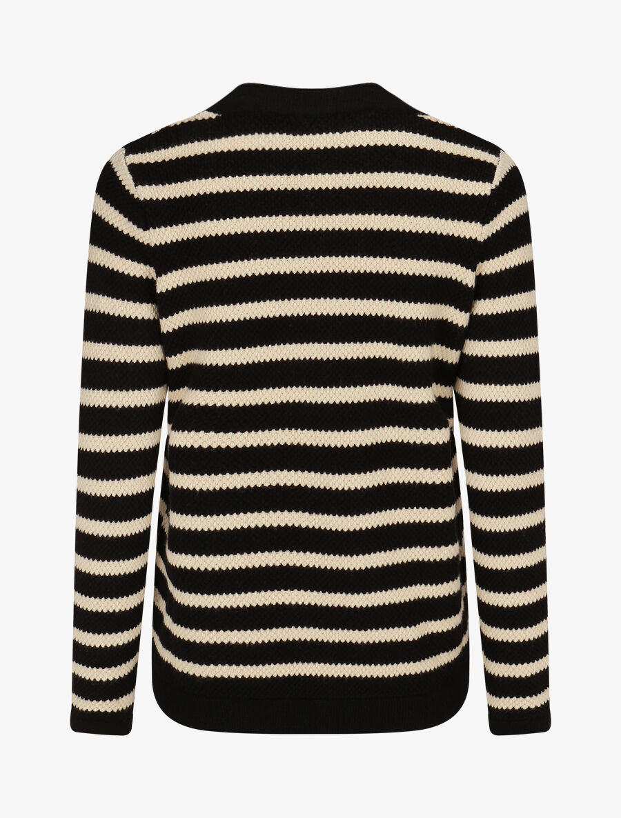 Cardigan boutonné à rayures - Noir - 2