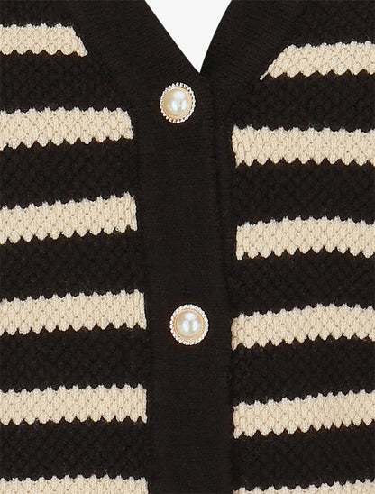 Cardigan boutonné à rayures - Noir - 3