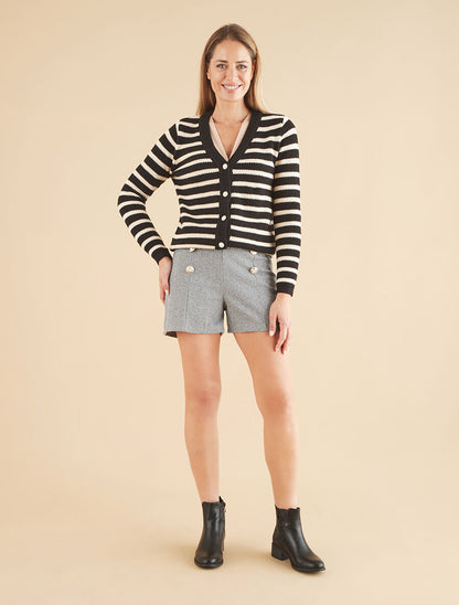 Cardigan boutonné à rayures - Noir - 4