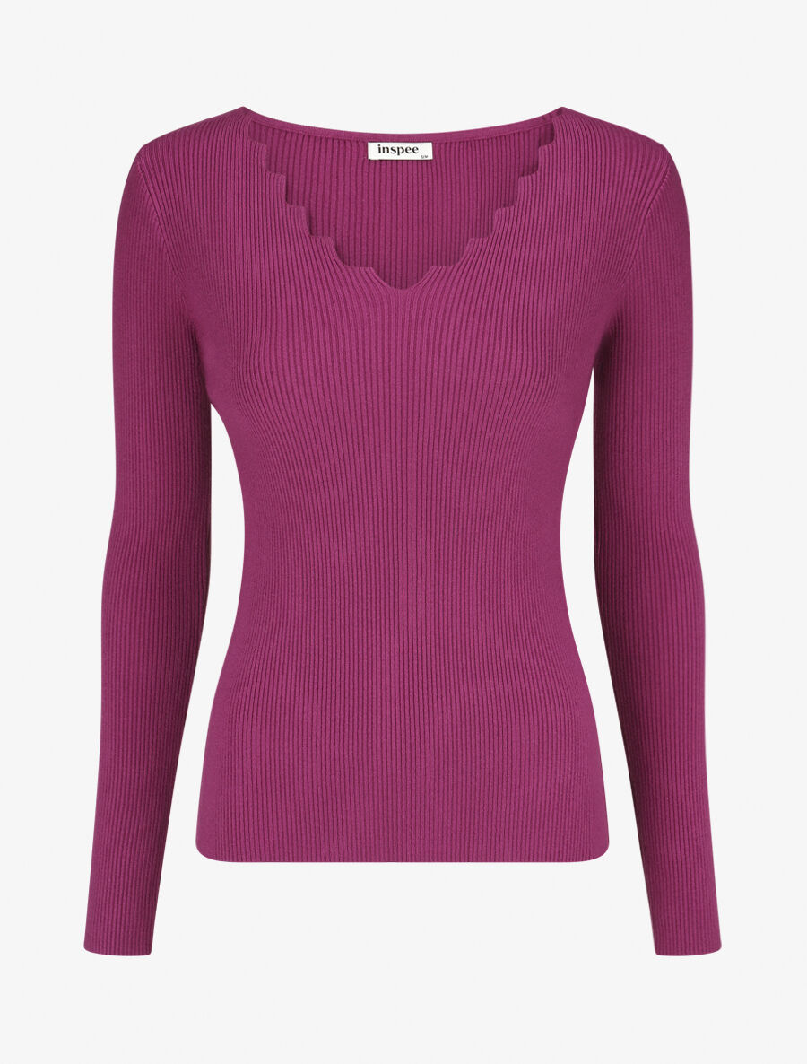 Pull col V à détail stylisé - Violine - 5