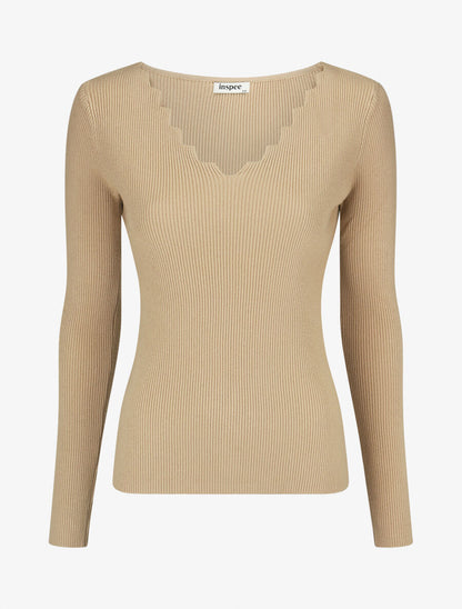 Pull col V à détail stylisé - Beige - 5