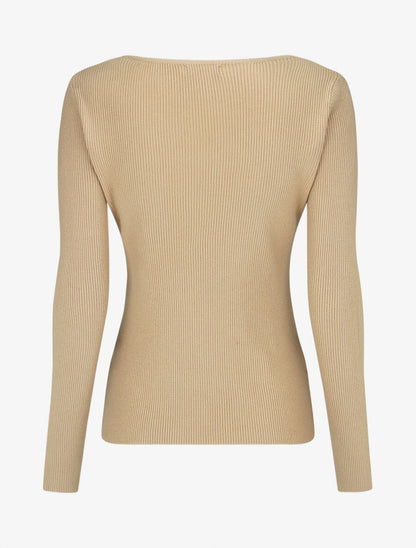 Pull col V à détail stylisé - Beige - 2