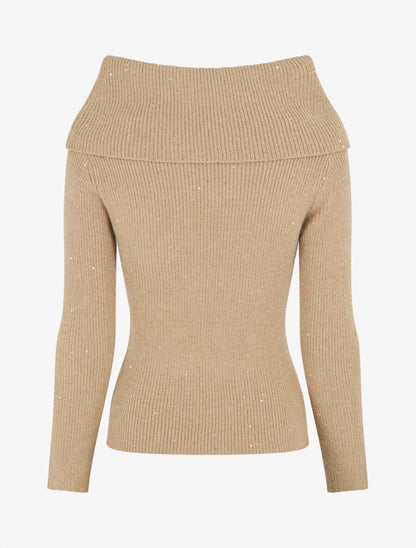 Pull côtélé irisé à col montant - Taupe - 2