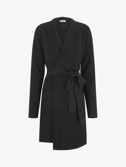 Gilet long côtelé à capuche - Noir - 1