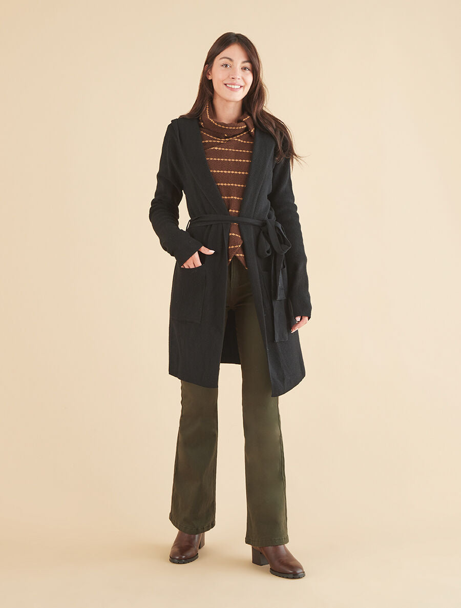 Gilet long côtelé à capuche - Noir - 4