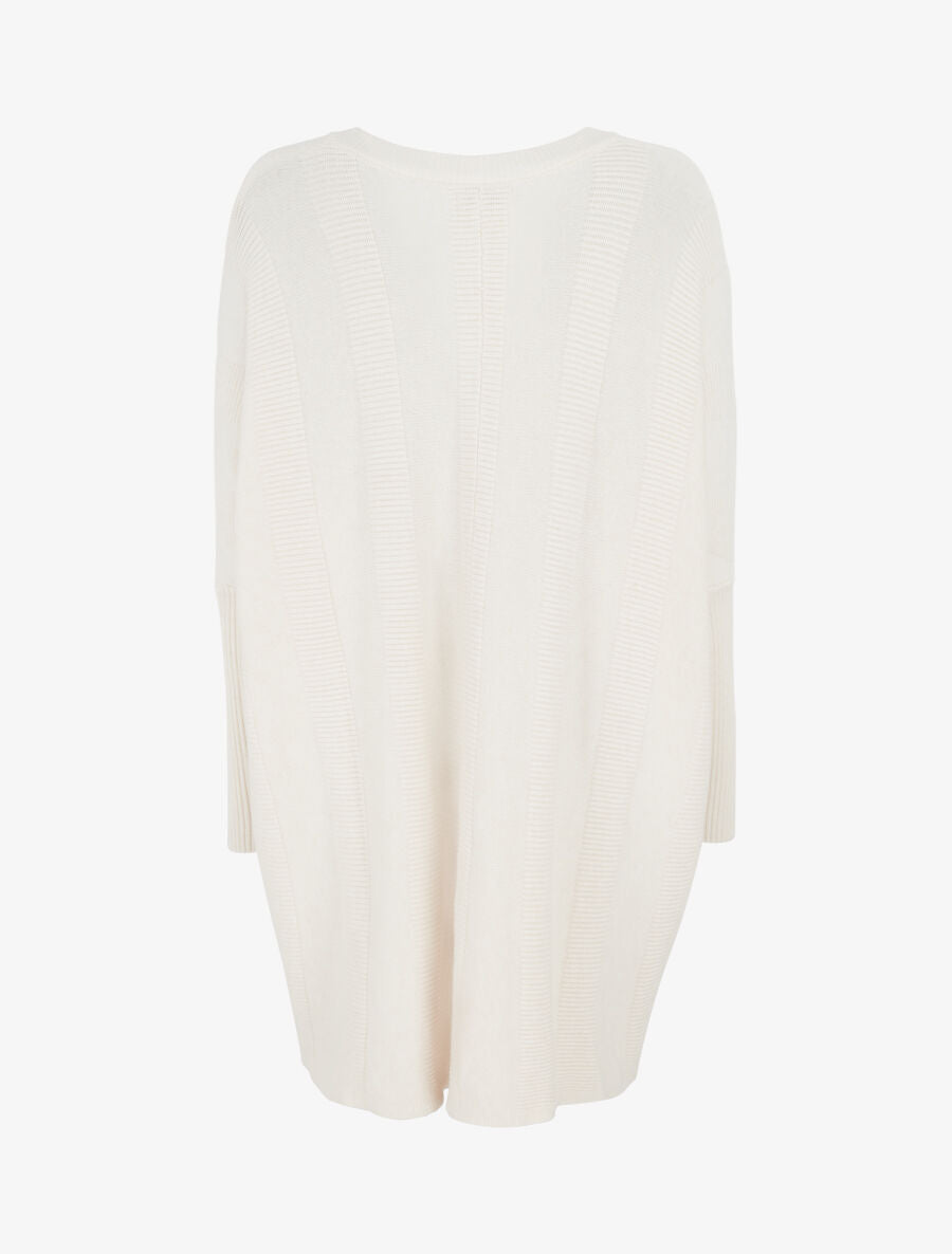 Pull long côtelé à col V - Beige - 2