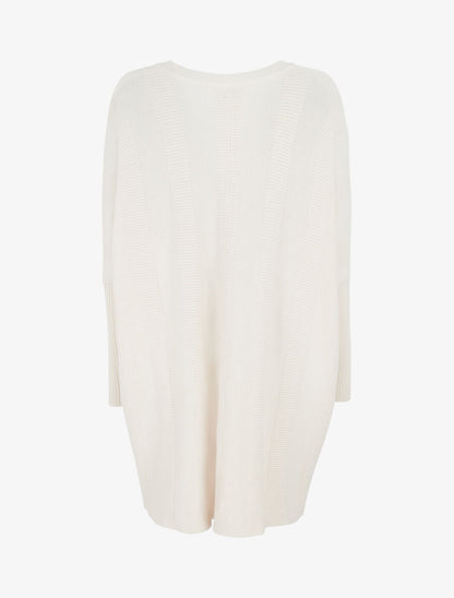 Pull long côtelé à col V - Beige - 2