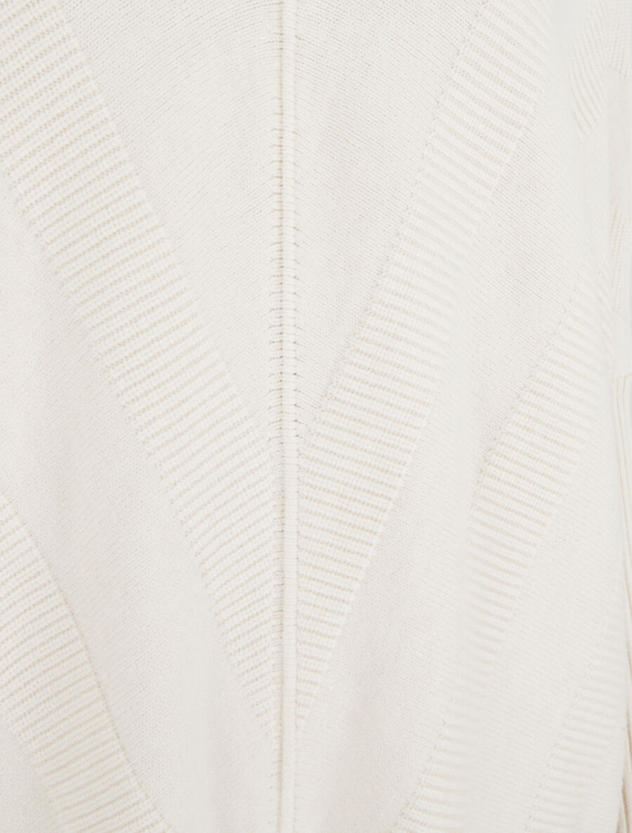 Pull long côtelé à col V - Beige - 3